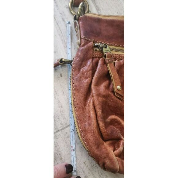 Vintage Fossil Genuine Leather‎ Caramel Brown Shoulder Adjustable Bag Embossed - Picture 11 of 11